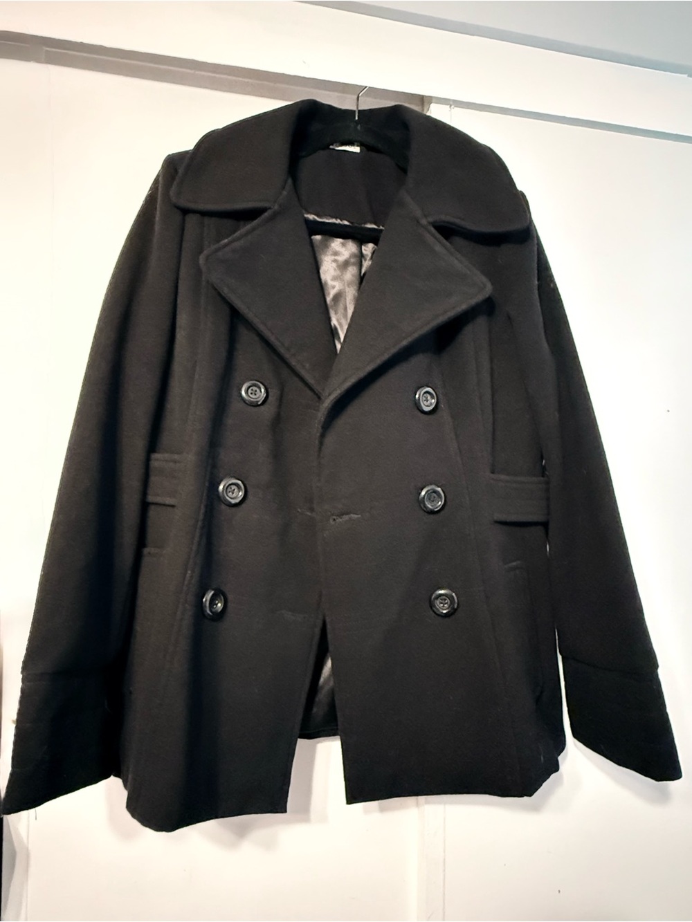 NWT Black Faux Wool Peacoat Size M 8-10 Double Breasted Coat